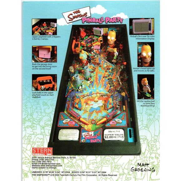 Stern The Simpsons Pinball Party Arcade Machine FLYER Original Vintage Art - Picture 2 of 2